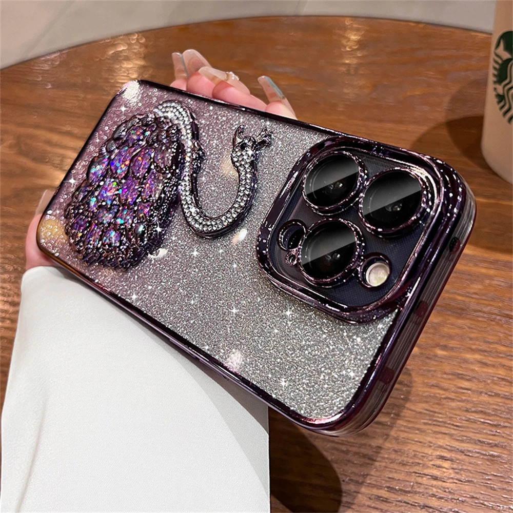 Elegant Bling Glitter Swan Diamond Clear Phone Case - Soft Silicone Shockproof Cover