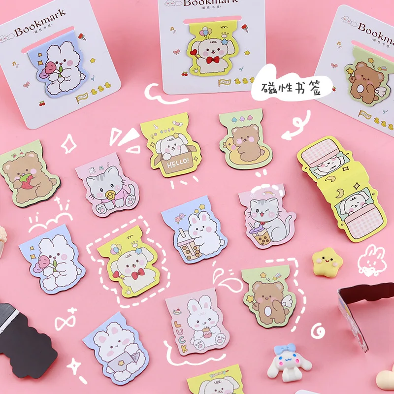 

90 pcs/lot Kawaii Cat Rabbit Bear Magnet Bookmark Cute Dog Book Mark For Books School Office Supplies Stationery Gift
