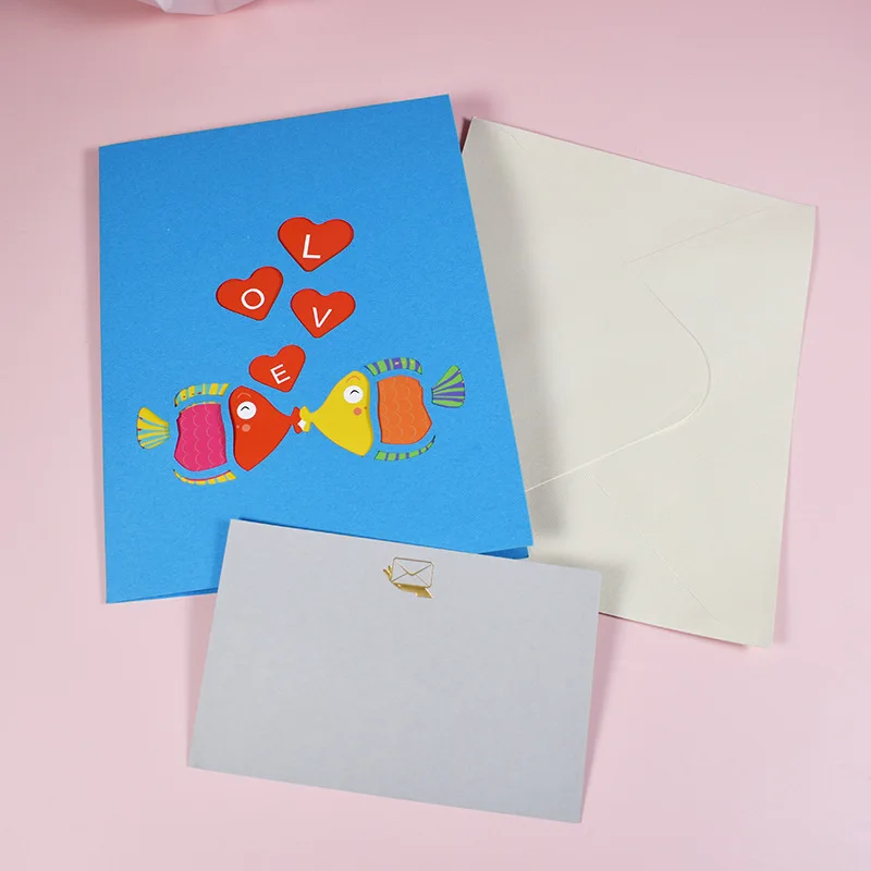 Kiss Fish Pop Up Cards Romantic 3D Valentines Day Card for Couples Romantic Anniversary Card Valentines Day Gift