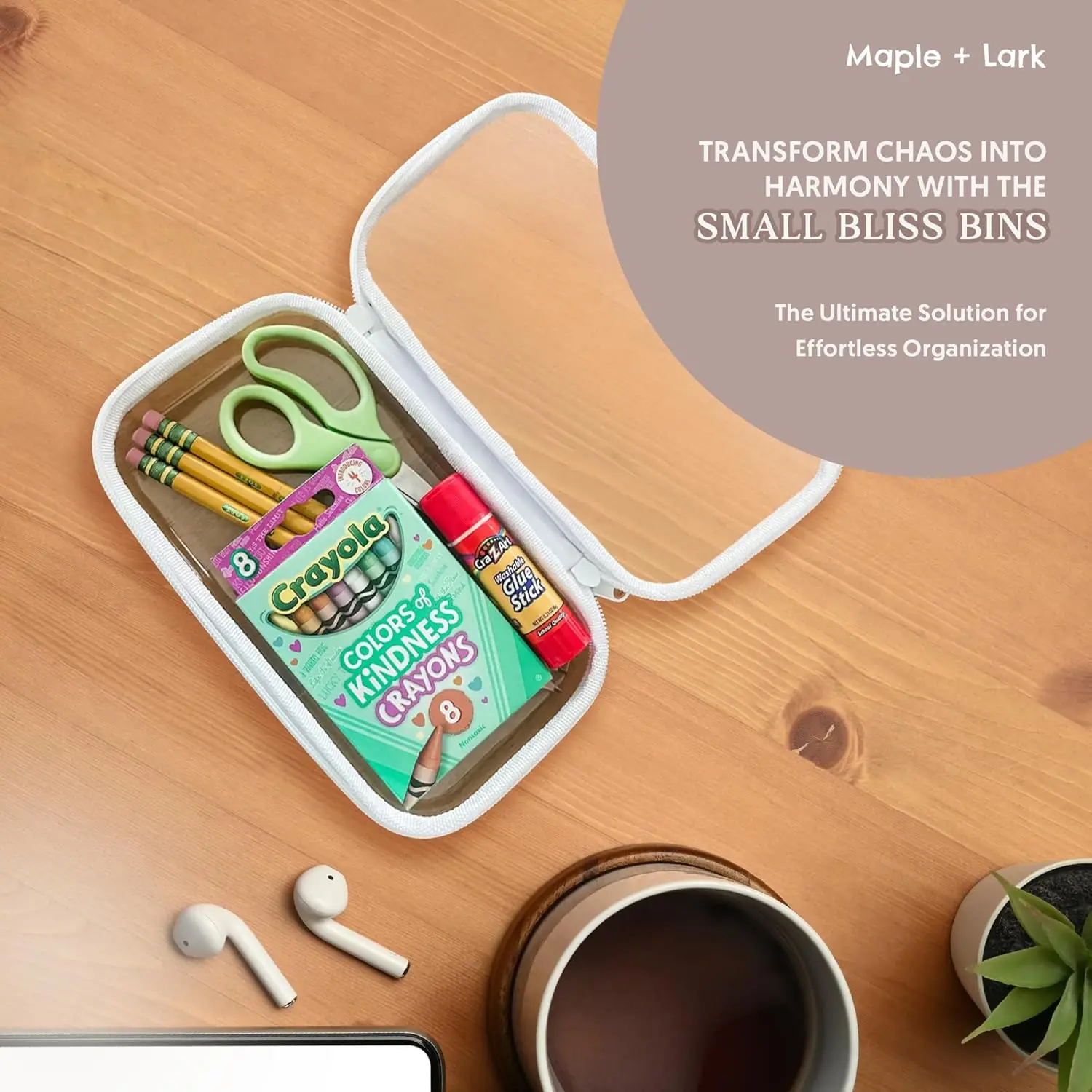 Maple & Lark Bliss Bins - Hard Sided Clear Zipper Case for Storage - Professional-Grade Plastic Clear Zipper Pencil Case, 3