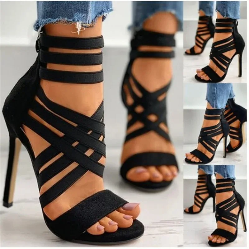 Sexy Peep Toe Elastic Band Cross Women High Heels Sandals