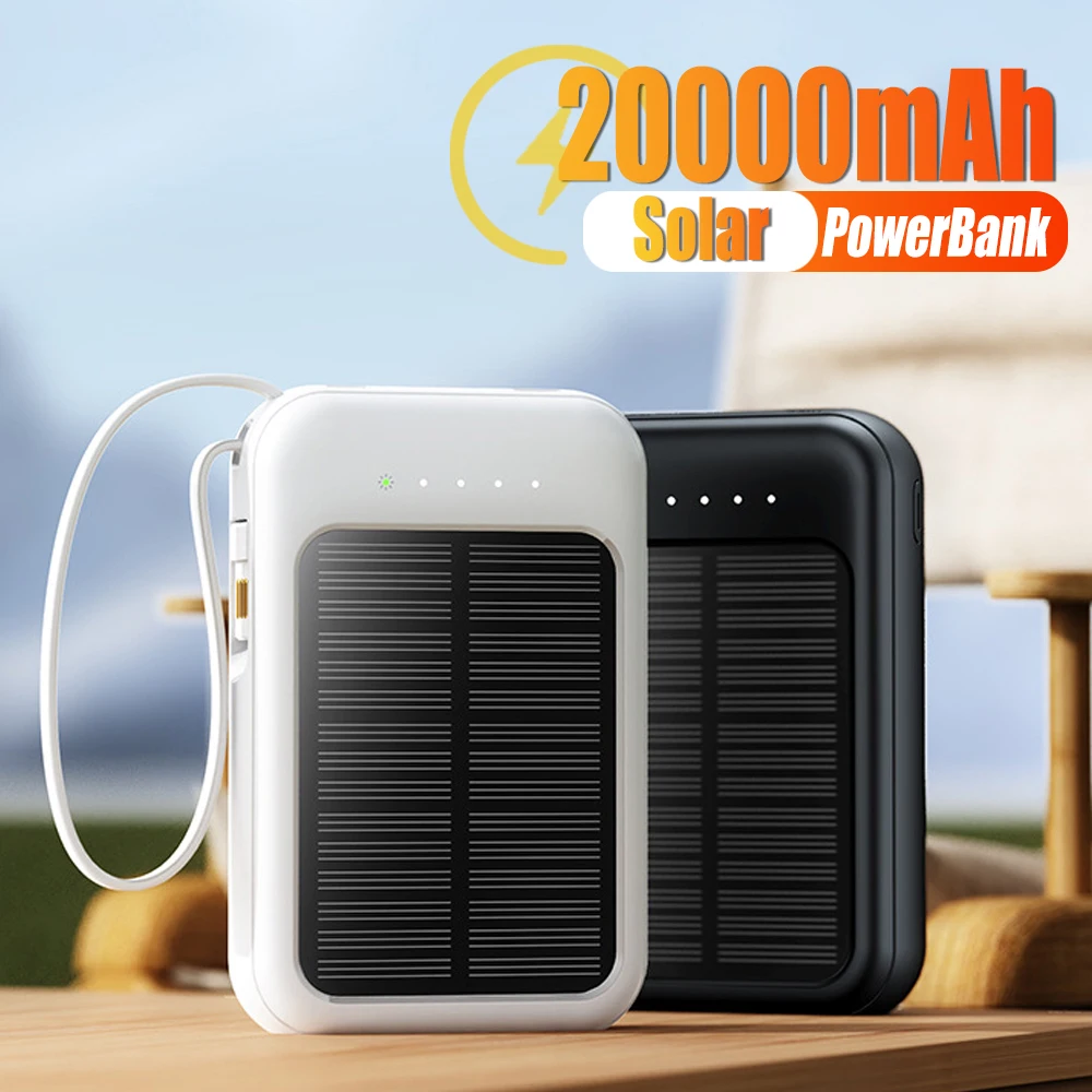 20000mAh Solar Power Bank With Cables LED Lights Portable Charger Auxiliary  External Battery For All Smartphones Cell Phone - AliExpress