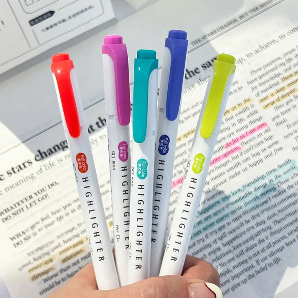 5pcs Pastel Highlighters Dual Tip Fluorescent Hook Pen Colored Mark Pen Cute Markers Journaling Japanese Stationery Highlighter Marker Highlighter Pen Marker Pen