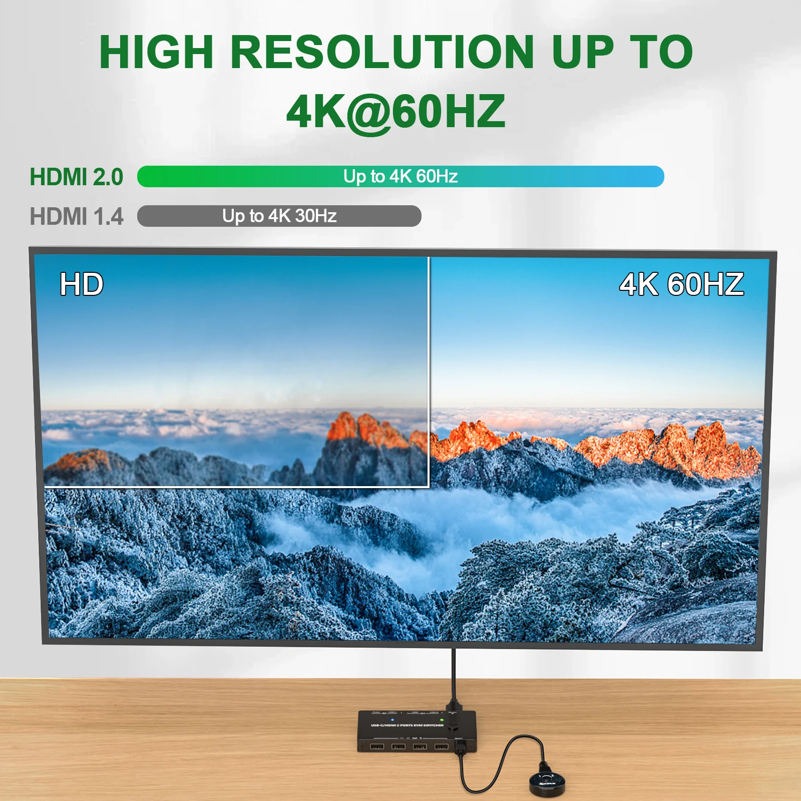 4K 60Hz, Comutador KVM USB Tipo C,