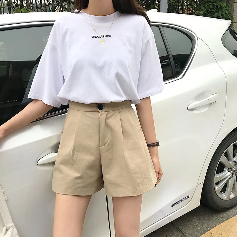 ladies clothes Summer Shorts Women High Waist Slim Wide Leg Pants Khaki Black 2021 New Female Students Harajuku Ladies Casual Suit Shorts skorts