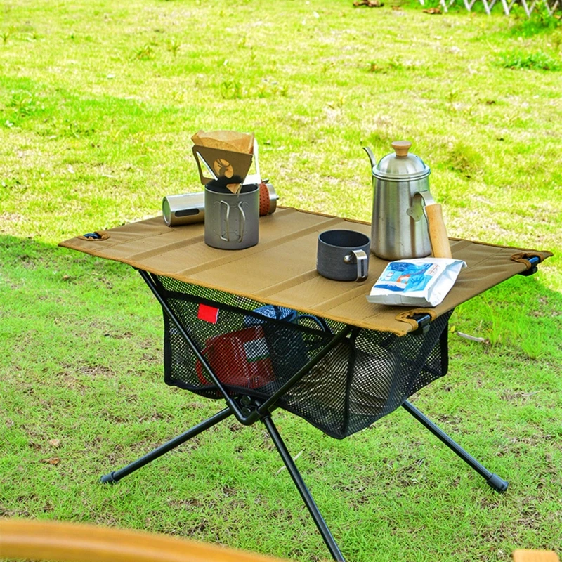 Outdoor Folding Net Bag Picnic Under Table Storage Bag Desk Box Tripod Mesh Basket Organizer for Camping Table Tripod Rack