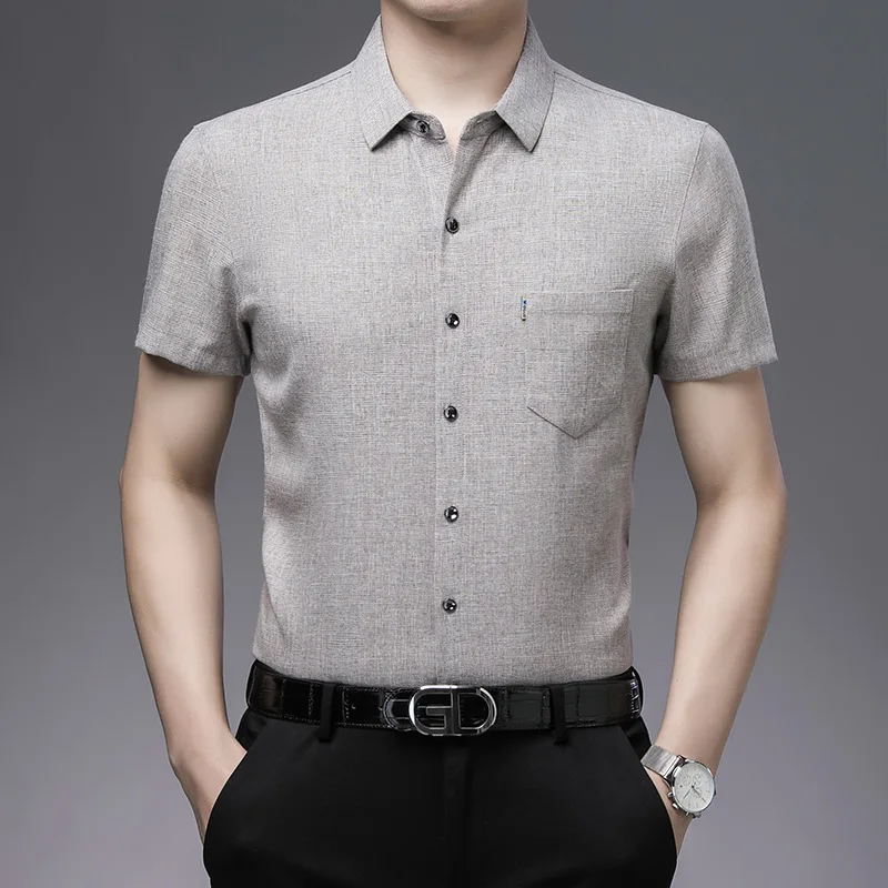 Summer New in Shirts Men Clothes Short Sleeve Printed Solid Casual Loose Turn-down Collar Button Fashion Slim Vintage Tops Shirt