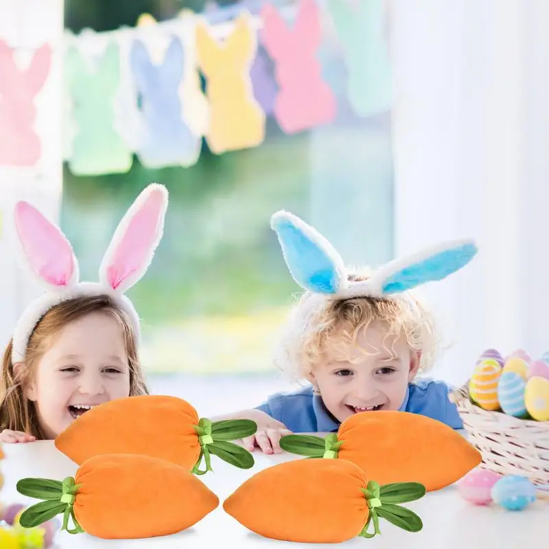 Easter Fabric Carrot Shaped Bag 10X Easter Goody Candy Drawstring Bags Easter Basket Stuffers Rabbit Ear Velvet Bags For Spring 2