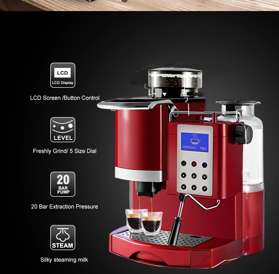 DEVISIB All-in-one Coffee Machine Professional Espresso Maker with Grinder  for Cappuccino Americano Kitchen Appliances 220V/110V - AliExpress