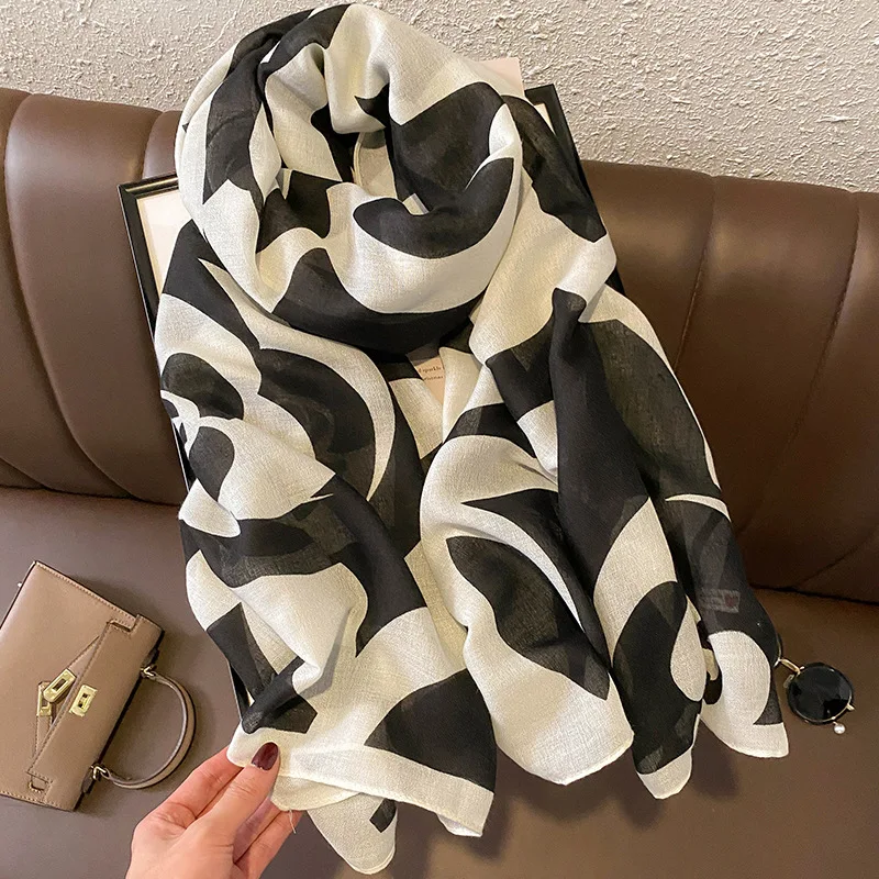 Luxury Designer Brand Silk Scarf for Women New Square Shawl Wraps Cotton Linen Hijab Flower Printed Handkerchief Female Foulard