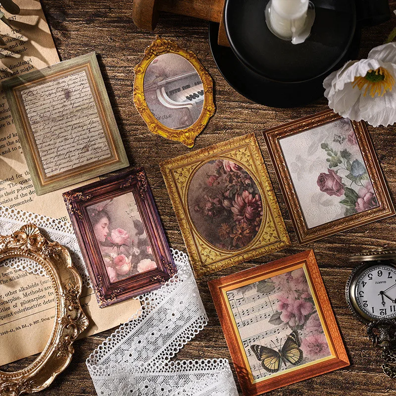 30pcs/pack Vintage Frame Decorative Paper for Scrapbooking Collage Junk Journal Accessories Aesthetic Label Material Paper
