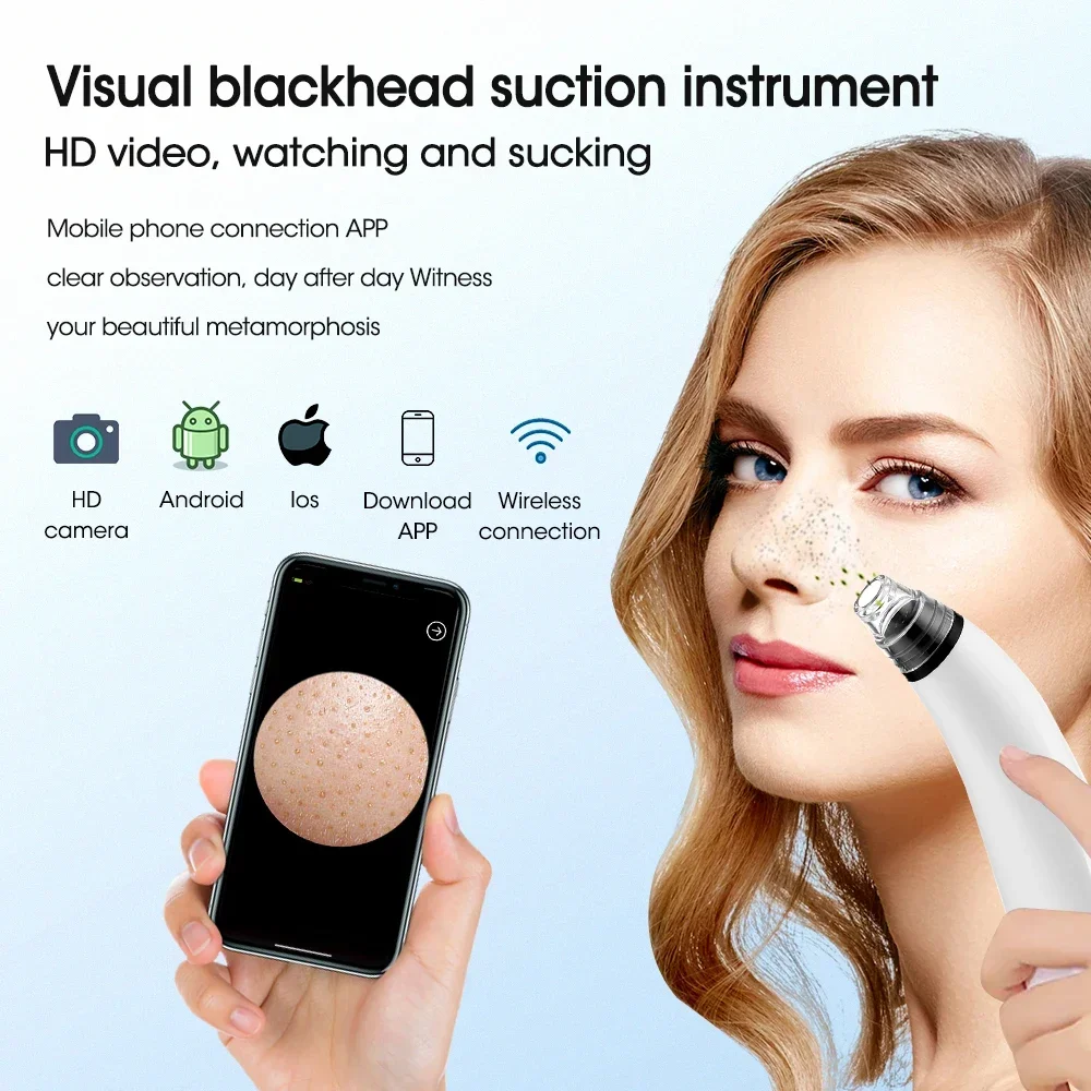 Face Blackhead Remover Vacuum Suction Pore Cleaner WiFi Camera Visual Face Deep Nose Cleasning Pimple Removal With 5 heads Tool blackhead remover facial pore cleanser