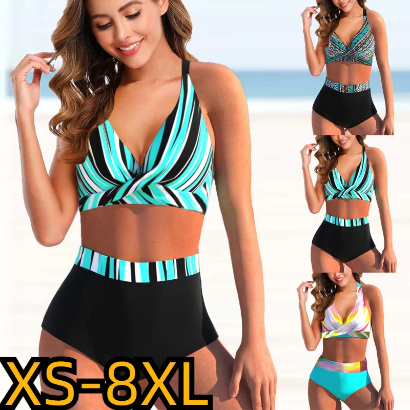 

2023 Summer Sexy Abstract Printing Print Swimwear Swimsuits Beach Wear Two-Piece High Waisted Bathing Suit Women Swimming Suit