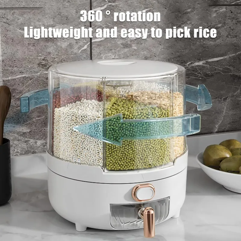 360 degree Household Rice Bucket Grain Storage Box Sealed Insect Moisture Proof Rice Storage Box Rice Tank Food Container 4