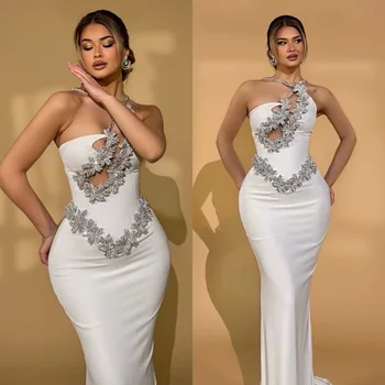 White Sexy One-Shoulder, Off-The-Shoulder, Rhinestone, Backless,One-Shoulder Tight, Hip-Hugging Bandage Dress 1
