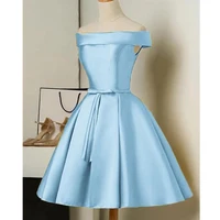 Golden Off The Shoulder A Line Cocktail Dresses Lace Up Satin Short Party Dresses Elegant Wedding Bridesmaid Gowns Evening Gowns - Image 4