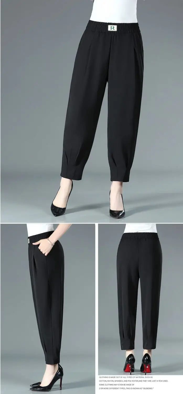 2026 Spring Autumn New White Office Lady Elastic Waist Harem Pants Fashion Solid Color Loose Straight Pockets Women's Clothing