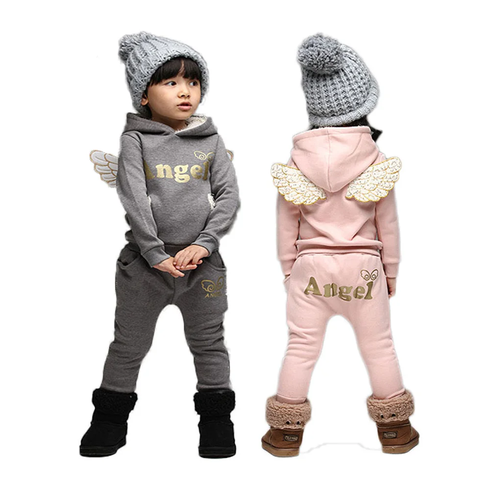 Children Clothing Set Fleece Sports Suit Boy Girl Winter Toddler Wings Tracksuit Baby School Costume V-TREE