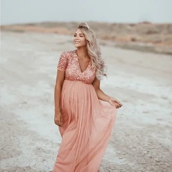 2022 Maternity Dress Women Pregnants Sexy Photography Props Short Sleeve Solid Lace Long Art Photo Clothes