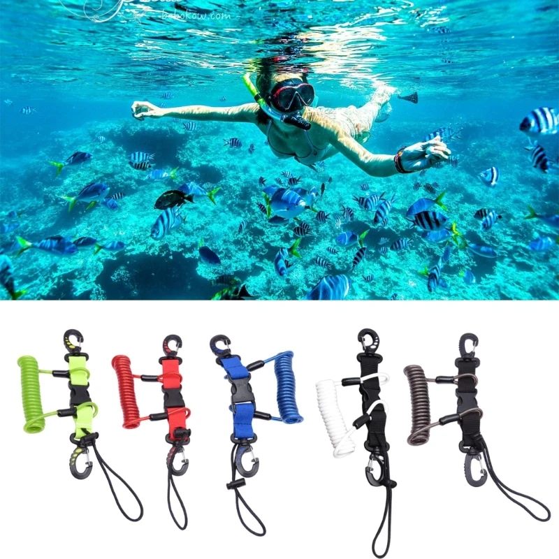 YD61 Scubas Diving Coiled Lanyard Quick Release Clip Heavy Duty Antilost Underwater Spring Coiled Camera Strap for Dive Light 2