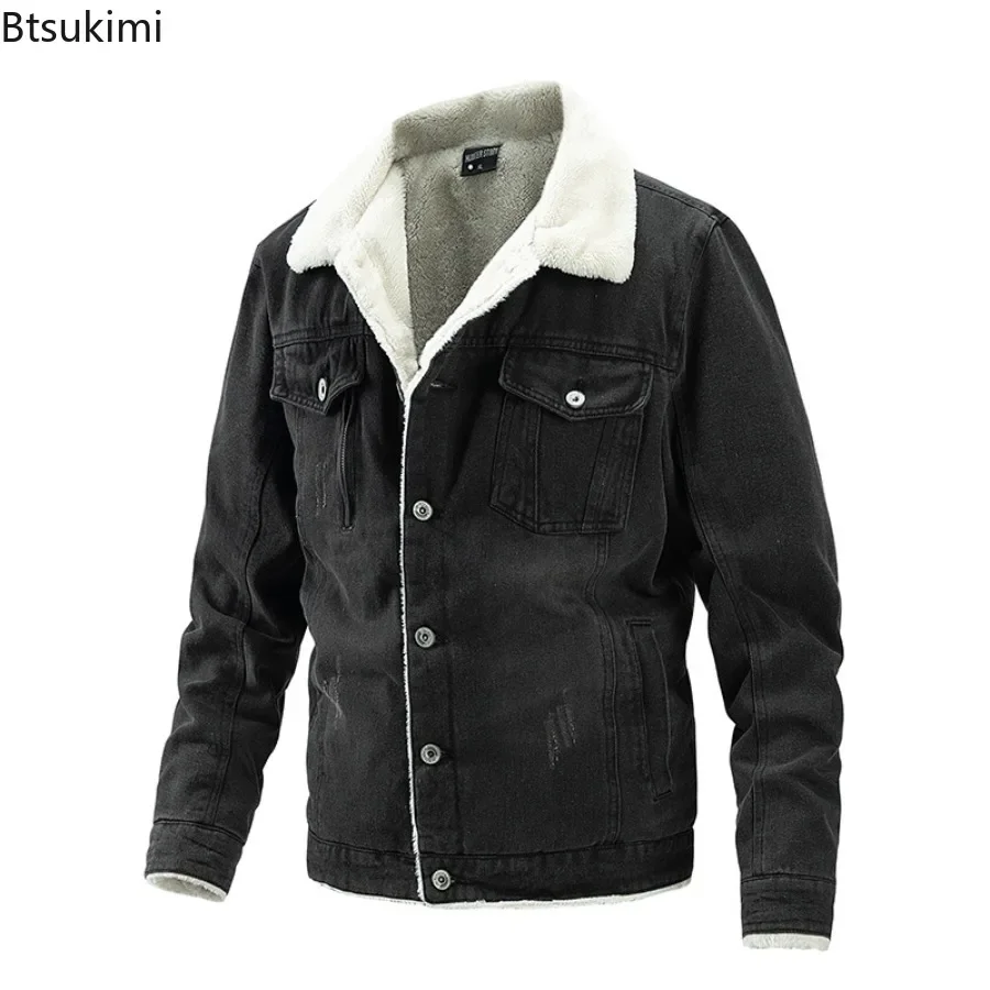 2024 Men's Casual Denim Jackets Slim Warm Denim Coats Male Fashion Cotton Thicker Autumn Winter Jeans Jackets Warm Coats M-2XL