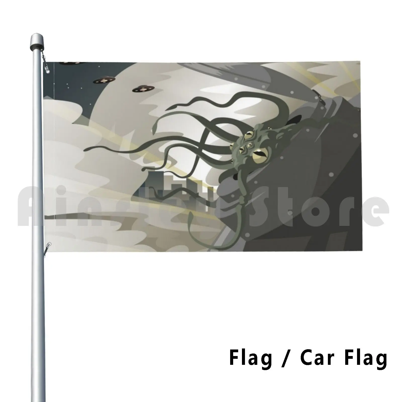 War Of World Space Invader Flag Car Flag Printing Custom War World Space Invader Ufo Wells Octopus Monster Creepy