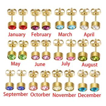 Fnixtar 12Pairs Stainless Steel Rhinestone Stud Earrings Jewelry Birthstone Earring for Women Girl Lover Birthday Gift