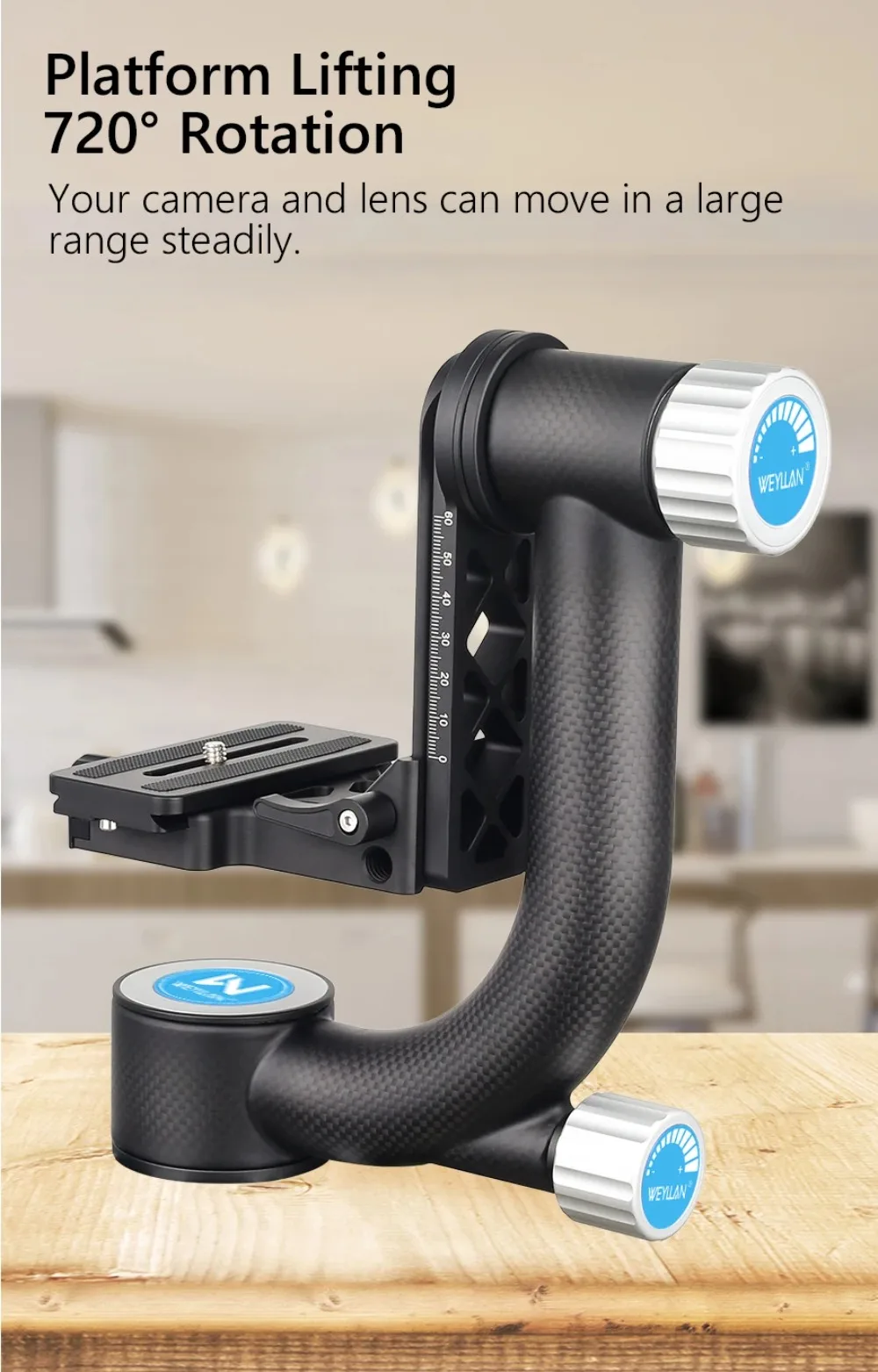Professional Gimbal Tripod Head Telephoto Lens 720 Panoramic Gimbal Head for Bir