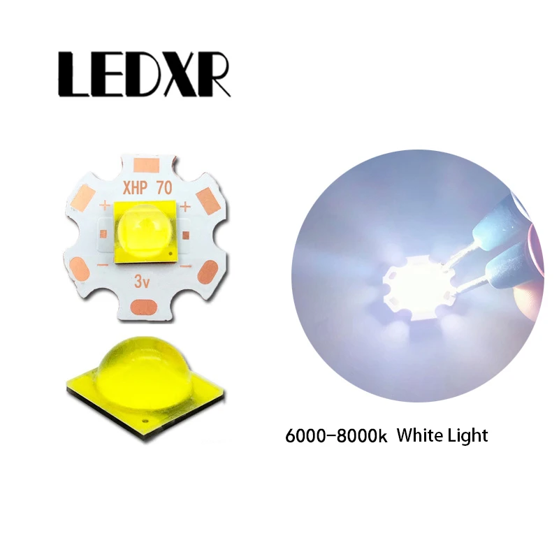 LED Flashlight XHP70 high-power 7070 ceramic 20/36W DC3V6V12V white light warm white blue light headlight searchlight maintenace