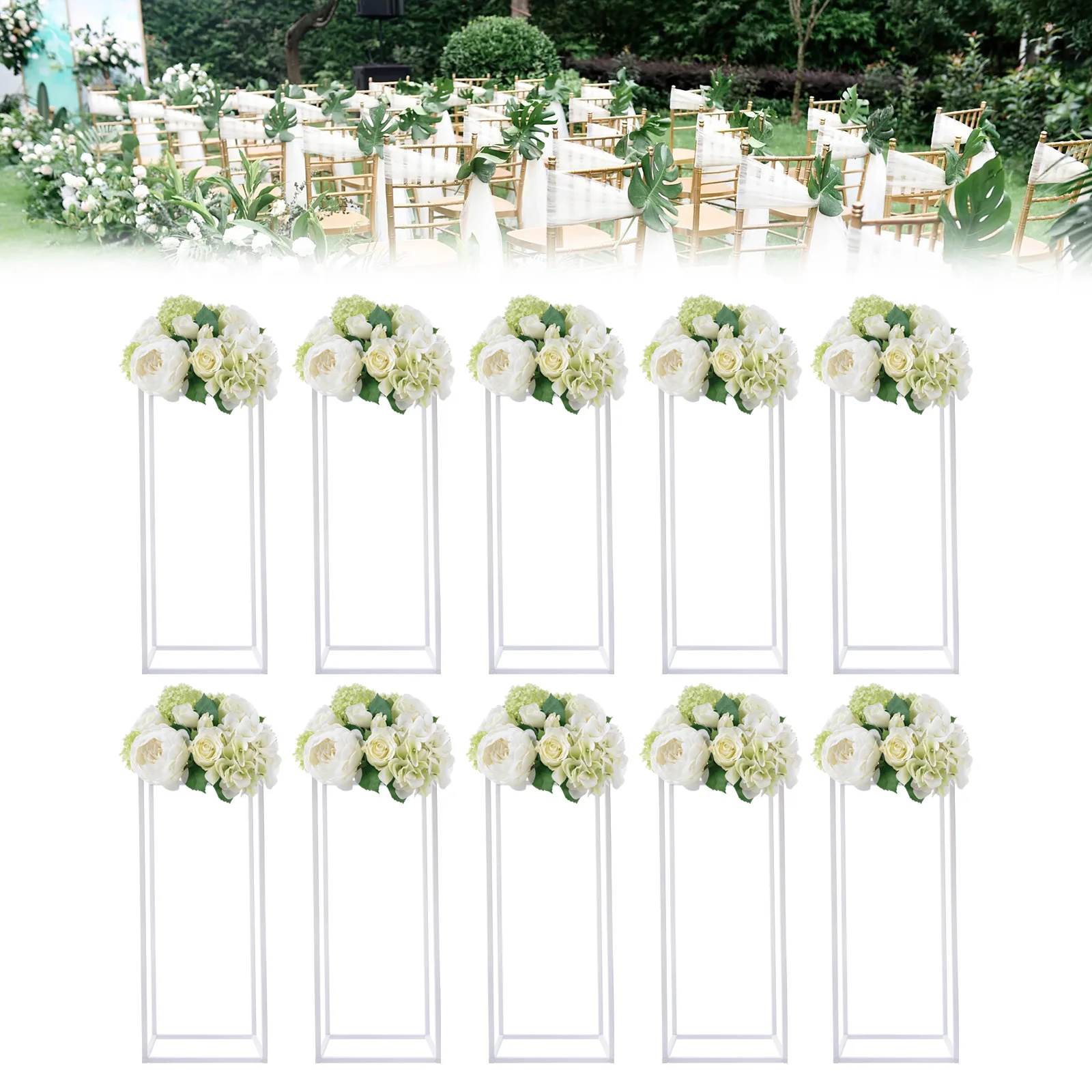 10Pcs Geometric Metal Stands Flower Floor Holders Wedding Centerpieces 60cm Rectangle Metal Flower Stand Wedding Party Decor