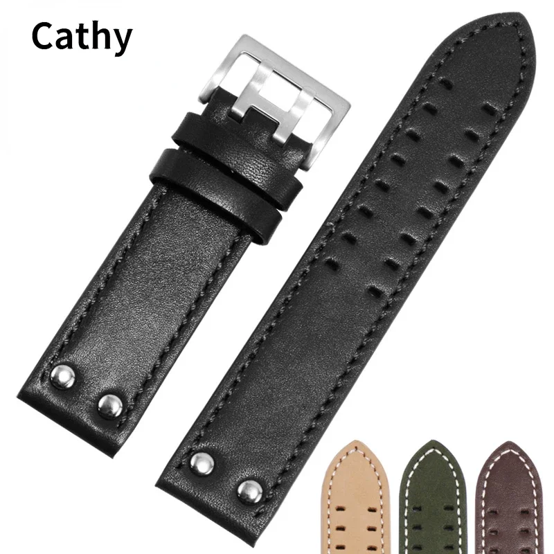 Pulseira de Relógio de Couro Genuíno Pulseira Confortável Caqui Aviação Campo Cinto Acessórios para Hamilton H760250 20 mm 22 mm