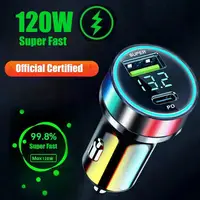 Quick Car Charger 12-24V Dual USB Type C 120W+PD20W Fast Charger For IPhone13 Pro Phone Car Fast Charging 1
