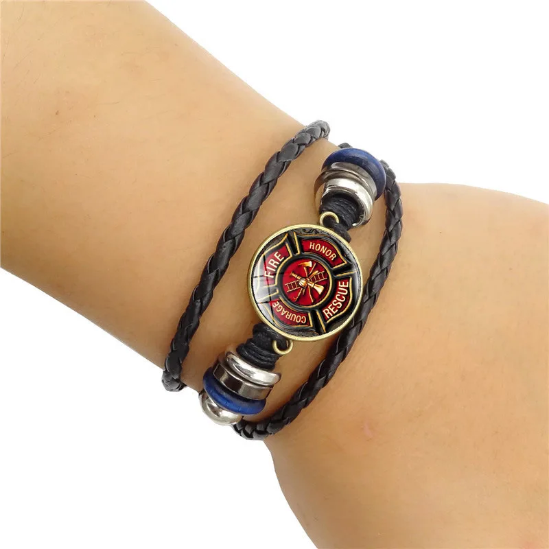 Rescue Fireman Dome Glass Retro Braided Bracelet Bracelet Jewelry Gift