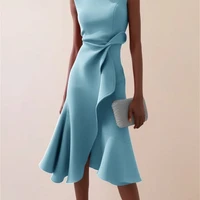 Women Sleeveless Solid Color Round Neck Midi Dress Elegant Slim Fit Formal Party Outfit Fashion 2025 New Arrival - Image 6
