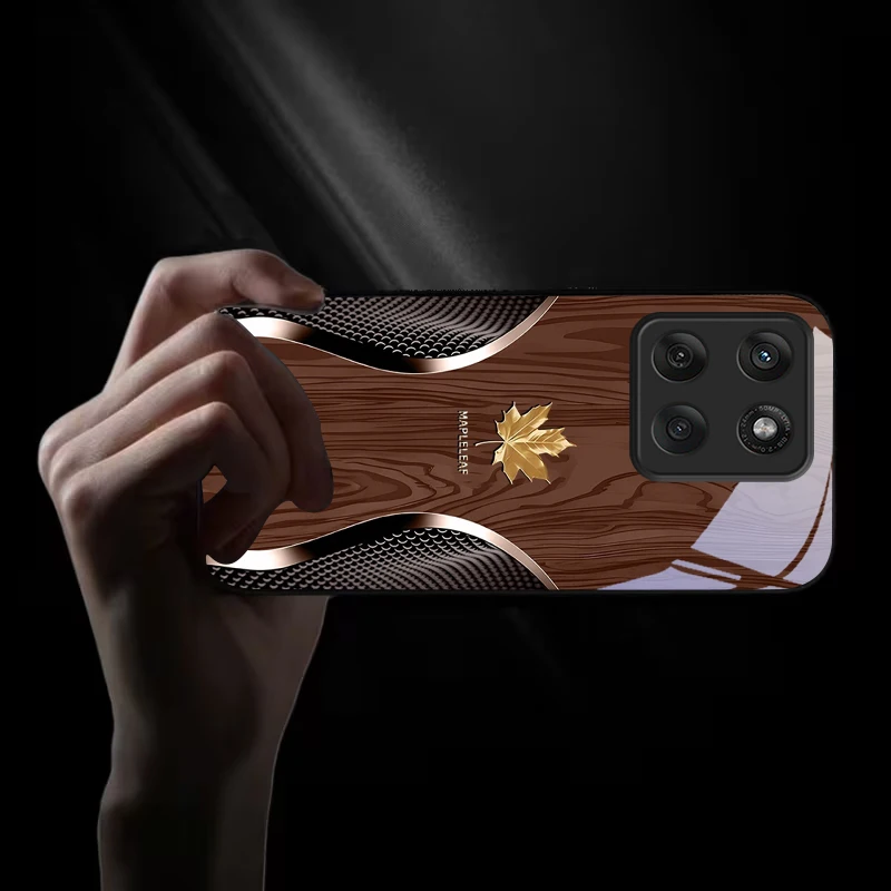 Maple Leaf Wood and Black Glass Phone Case Cover