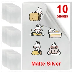 Waterproof Transparent Vinyl Sticker Paper - A4 Self-Adhesive Sheets for Inkjet Printing (10-Pack) (Matte Silver)