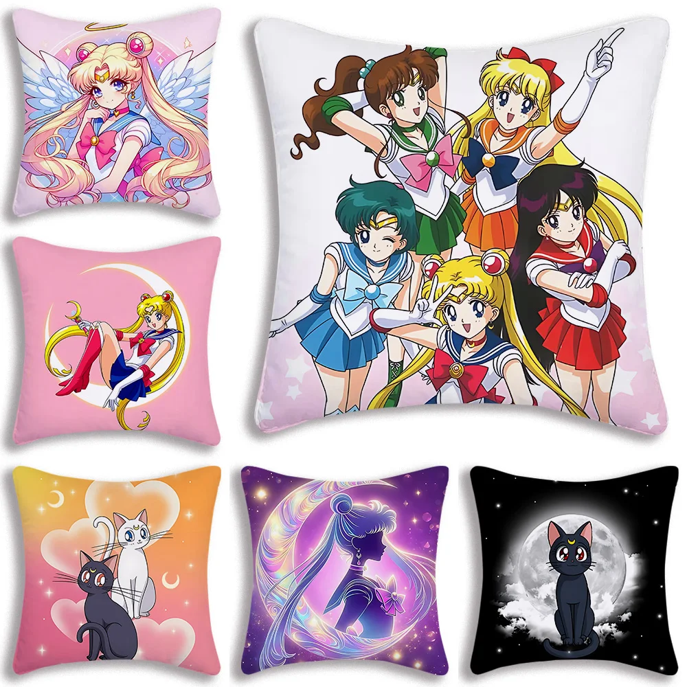 Hot Cartoon Sailor Moon Kawaii Pillow Covers Cartoon Sofa Decorative Home Double-sided Printing Short Plush Cute Cushion Cover 2