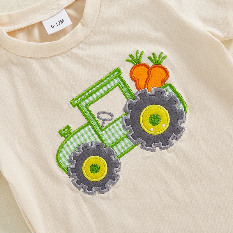 Casual Boys Summer Shorts Sets Short Sleeve O Neck Tractor Embroidery T shirt Tops Solid Color Shorts Sets Boys Clothing