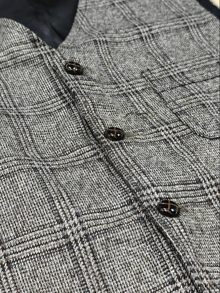Mens Vintage Business Vest Plaid Classic Coat Tweed Slim Fit Formal Waistcoat for Wedding Groomsmen 4