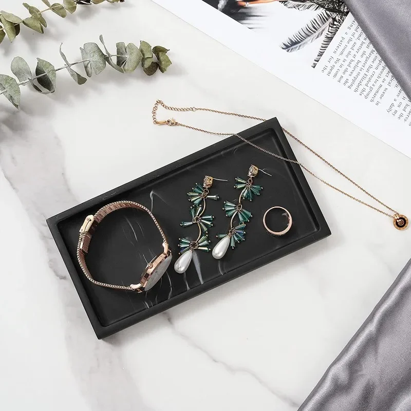 Resin Tray Creative Black White Marbling Rectangular Round Storage Plate Bedroom Jewelry Bathroom Toiletries Storage Tray 4