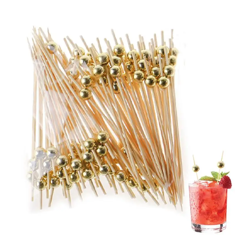 

100 Pcs Bamboo Cocktail Picks Decorative Toothpicks for Appetizers Silver Cocktail Skewers for Appetizer Skewers Cocktail