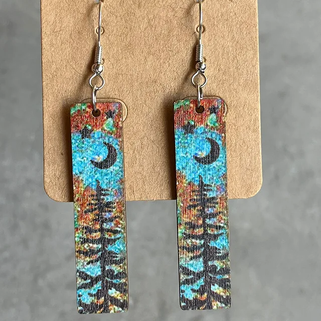 New Night Forest Wood Strip Earrings