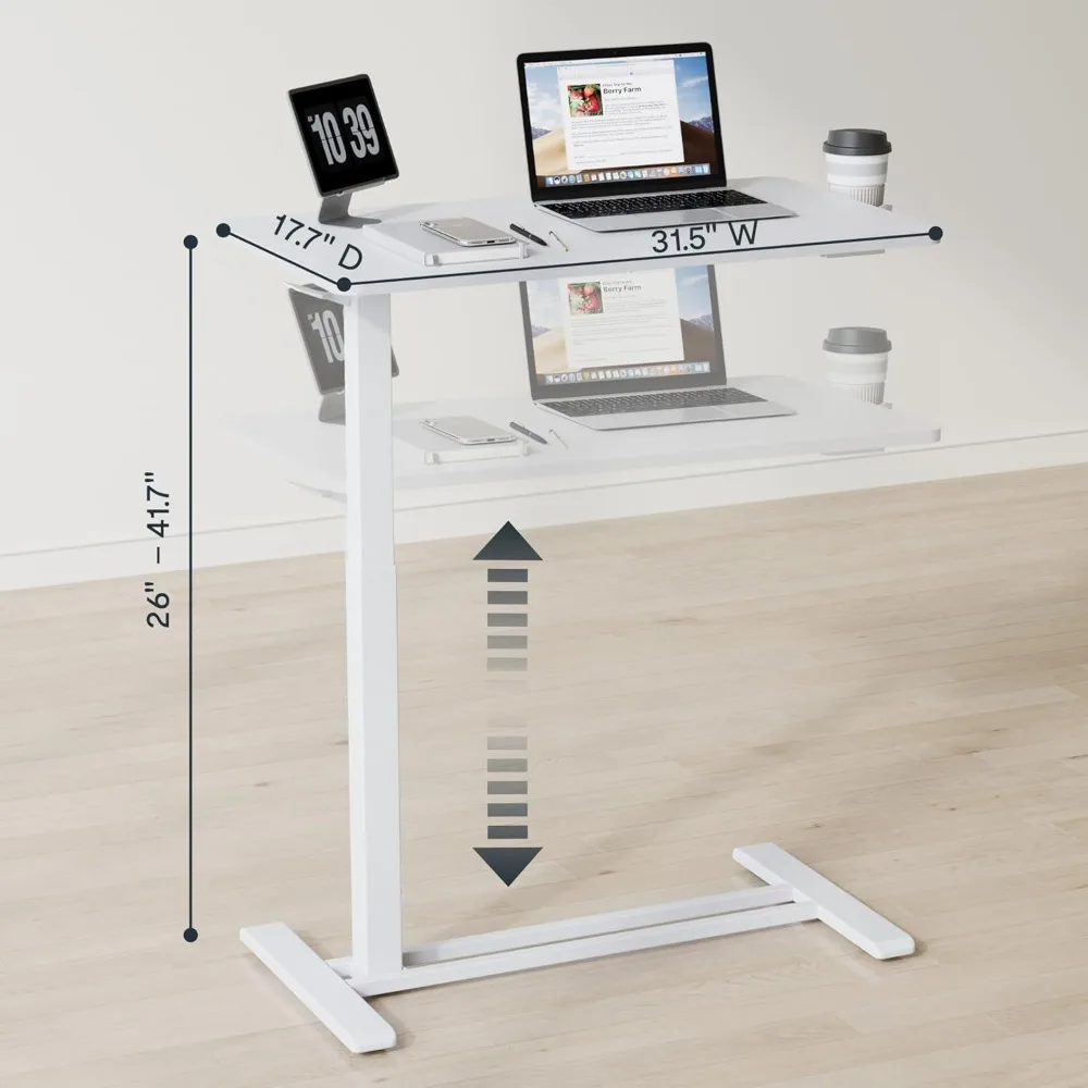 Adjustable Overbed Bedside Table with Wheels Pneumatic Mobile Standing Laptop Desk Rolling Computer Cart Movable Overbed Table 2