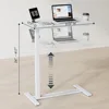 Adjustable Overbed Bedside Table with Wheels Pneumatic Mobile Standing Laptop Desk Rolling Computer Cart Movable Overbed Table 2