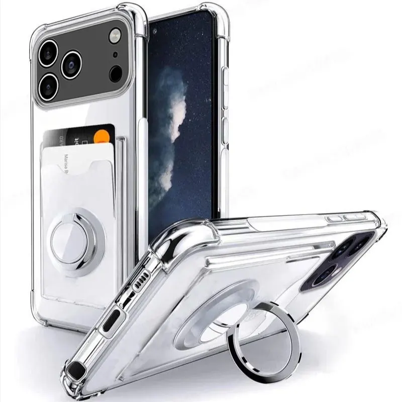 Kartenfach, durchsichtige Handyhülle für iPhone 17 Pro Max 17, Luftringhalter, stoßfest, weiche Rückseite, Ständer, Funda für iPhone 17Pro