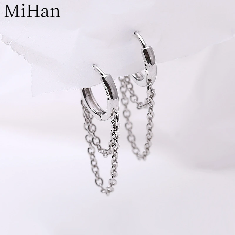 

MiHan Trendy Jewelry Elegant Temperament Double Layer Chain Tassel Hoop Earrings For Women Party Gifts Hot Selling