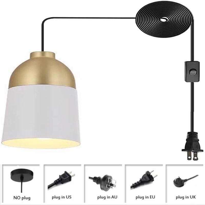 

1-Light Metal Pendant Light In White and Gold Finish Modern Ceiling Hanging Light Mini Plug In Pendant Lighting Fixture for Kitc