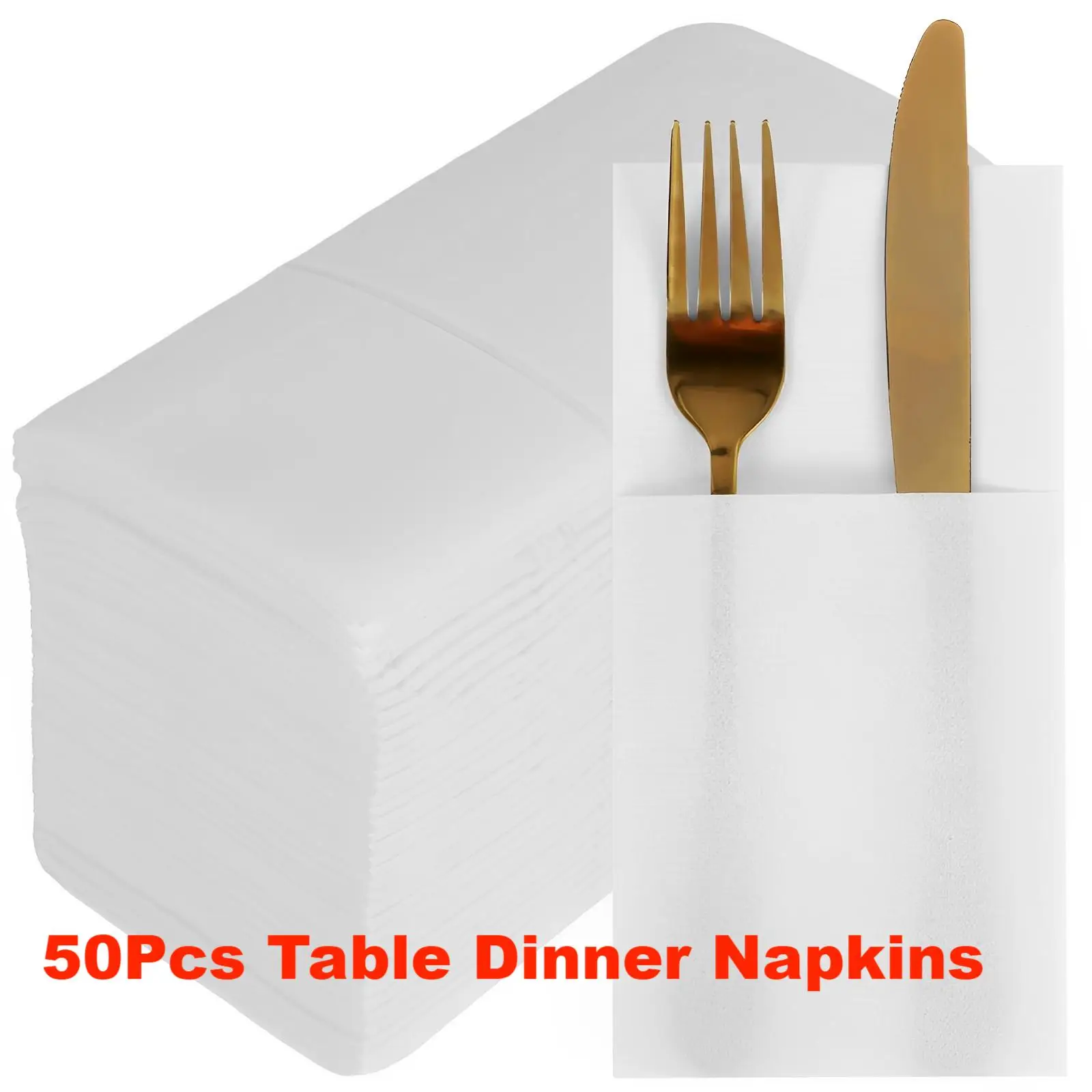50Pcs Table Dinner Napkins with Built-in Flatware Pocket Prefolded Cloth Reusable Paper Napkins for Wedding Dinner Banquets