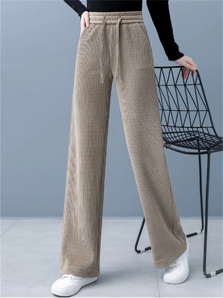 

Fashion Trouser Women Pants Core Velvet Wide-leg Pants Woman High Waisted Trouser Casual Straight Trousers Loose OL Female Pants