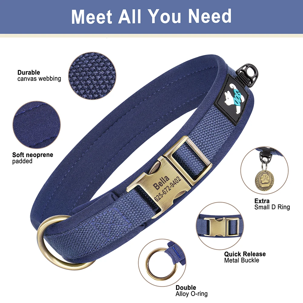 Dog Pet Collar Personalized Nylon Dog Collar Soft Padded Dog Collars Durable Pet ID Collar Adjustable for Small Medium Large Dogs Free Custom